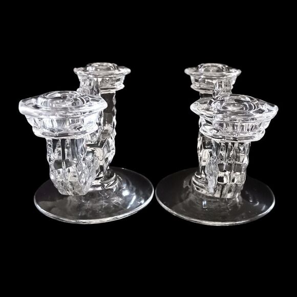 Fostoria American Clear Candlesticks Glass Double Holders Vintage Art Deco Pair. - Picture 11 of 16